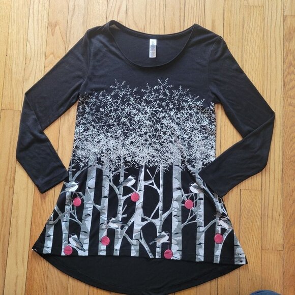 Mac & Belle Womens Long Sleeve Christmas Themed Birds Trees Blouse Sz S - Picture 3 of 4
